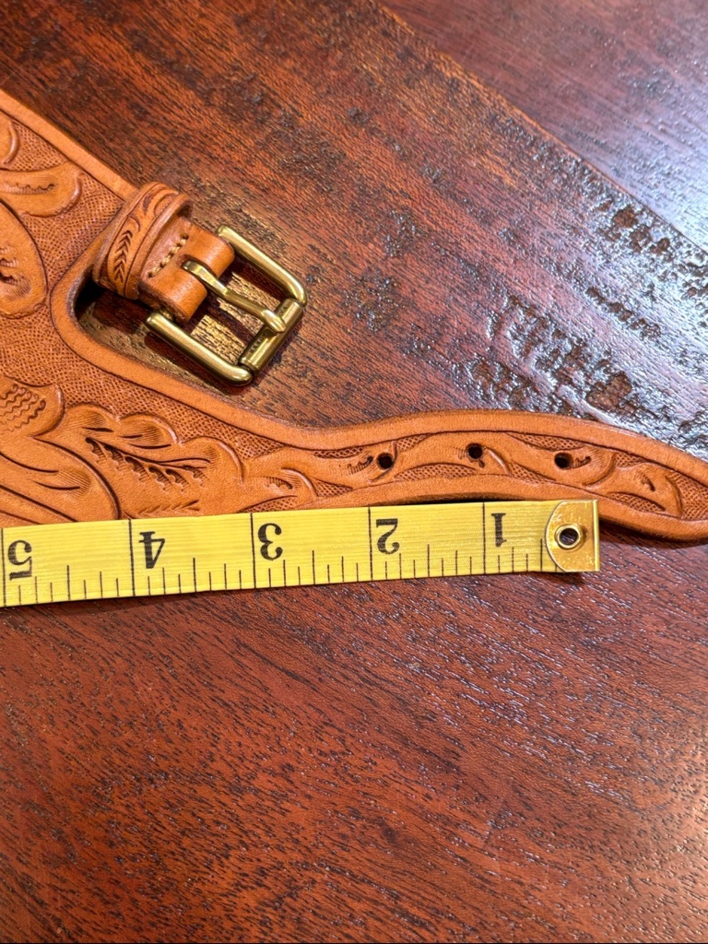 Vintage Ralph Lauren Brown Tooled Leather Cross Double Buckle Belt size Medium - Picture 16 of 16